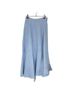 Ana Nonza Light Blue Asymmetrical Hem Linen Blend Midi Skirt, M